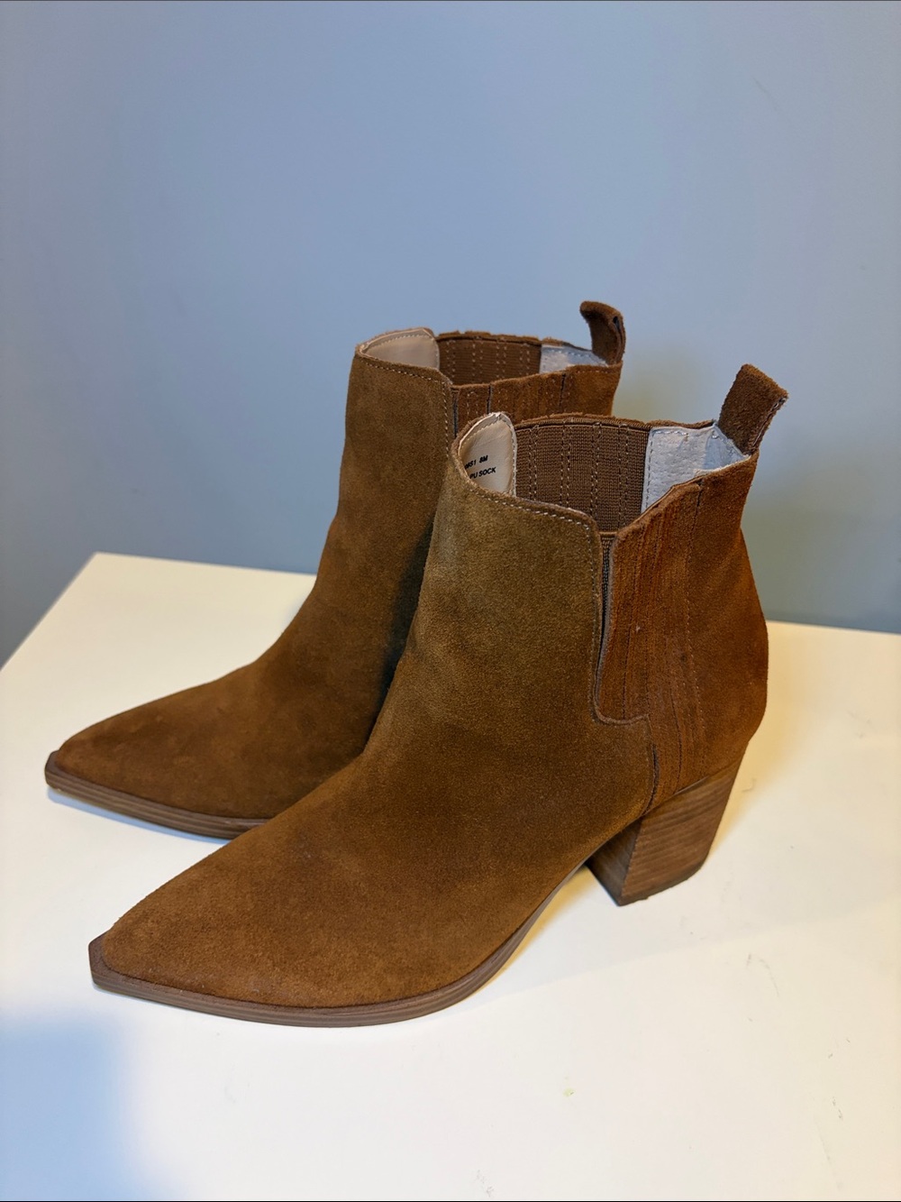 Steve Madden Cognac Suede Pointed-Toe Chelsea Booties